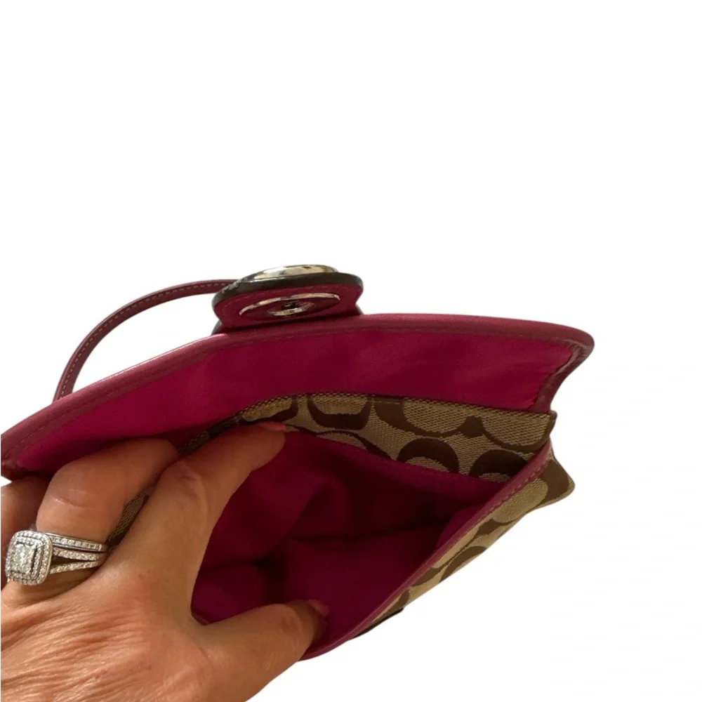 Coach Tan Wristlet with Pink Accents - Picture 4 of 5